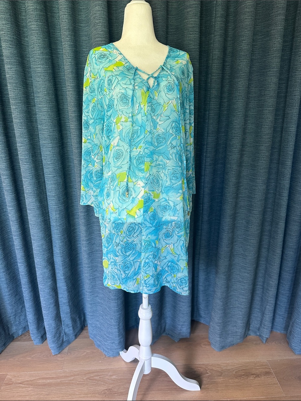 St. John Aqua and Lime Floral Print Cover-Up